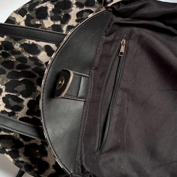 Animal Printed Textured Corduroy Oversized Half Moon Rounded Satchel Crossbody - Picture 9 of 13